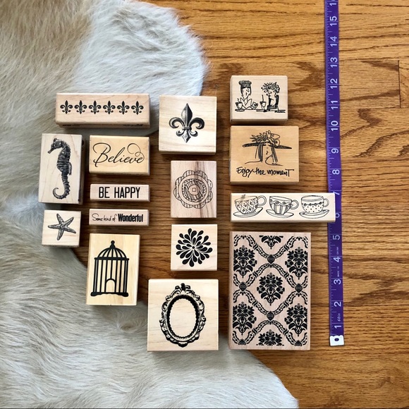 Set of 15 rubber stamps with wooden handles - Picture 3 of 8